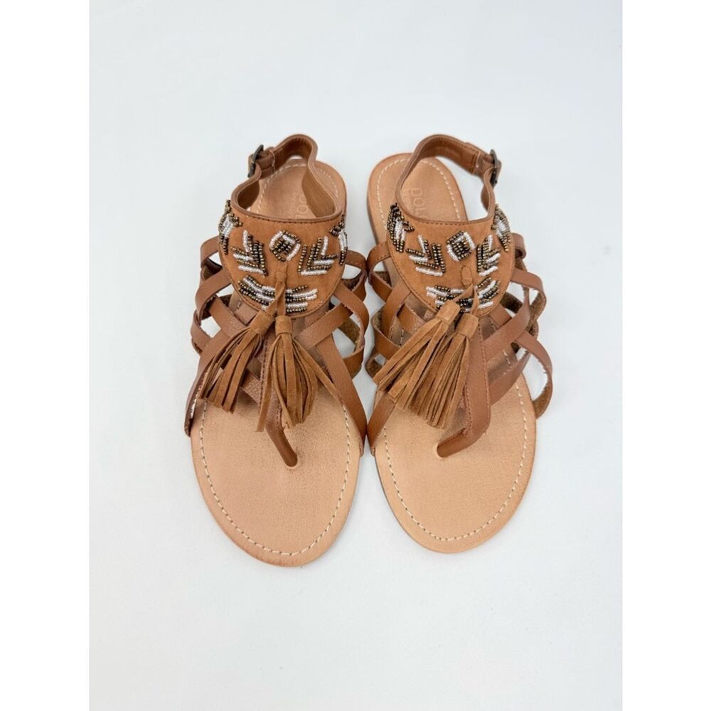 Dolce By MojoMoxy SUBIRA Brown Faux Leather Tassel Bead Slingback Tribal Sandals - Picture 4 of 16